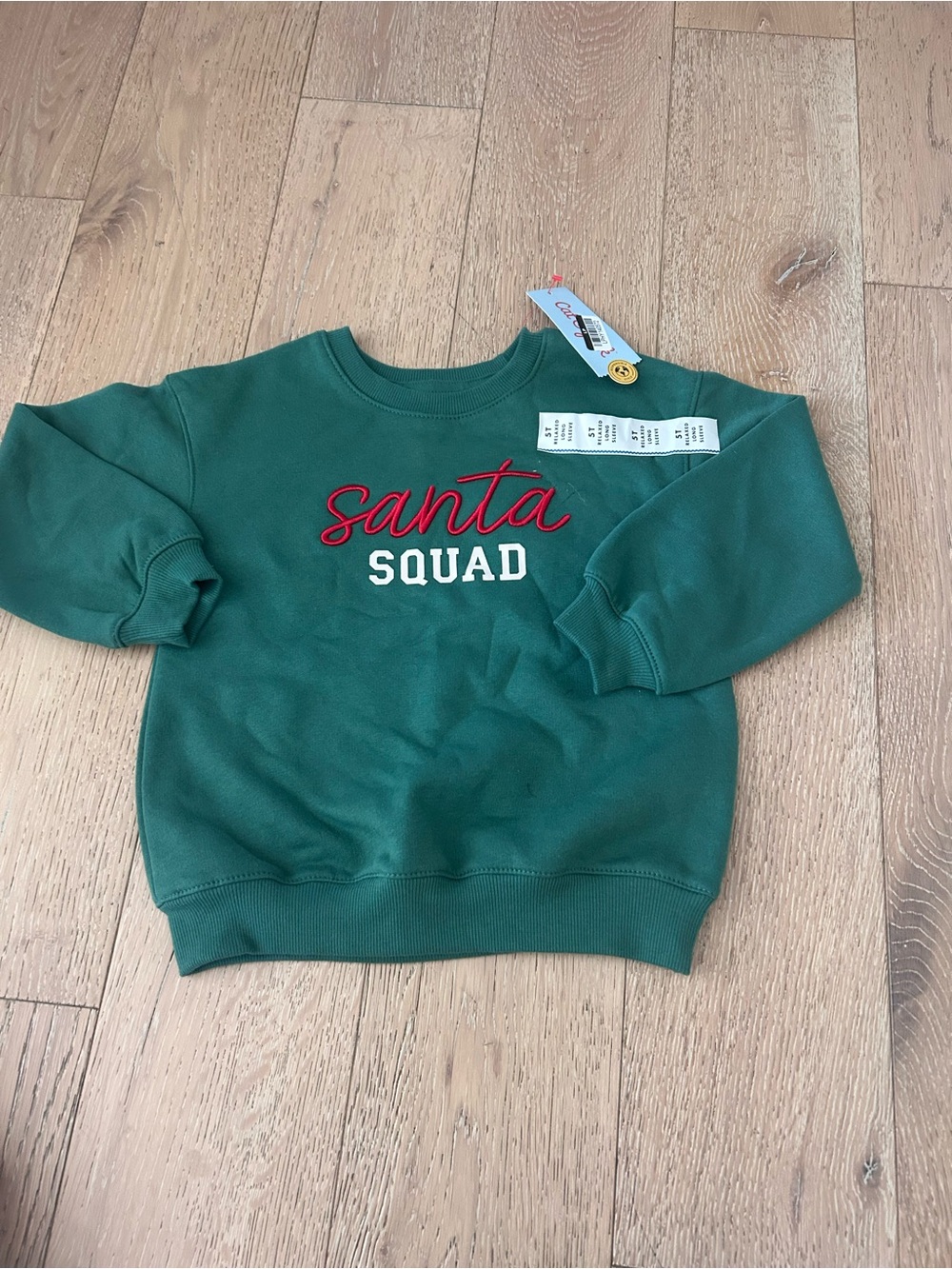 Cat & Jack Green "Santa Squad" Sweatshirt with Red and White Embroidery
